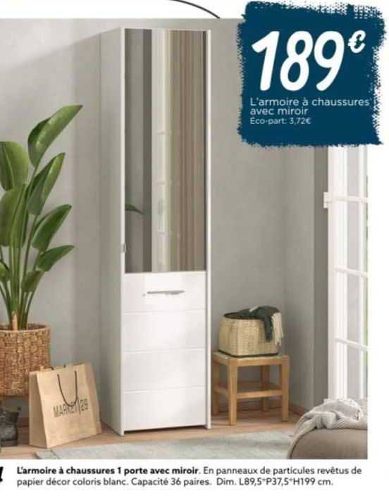 l'armoire à chaussure 1 porte avec miroir