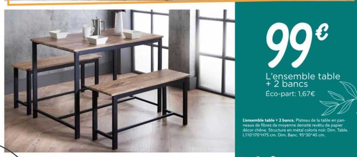 l'ensemble table + 2 bancs