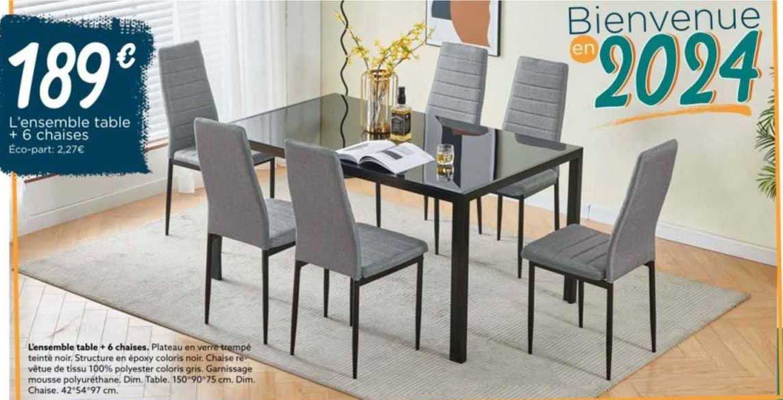 l'ensemble table + 6 chaises