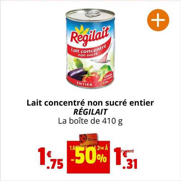 lait concentré non sucré entier régilait