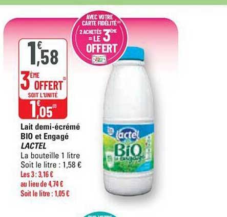 lait demi-écrémé bio et engagé lactel