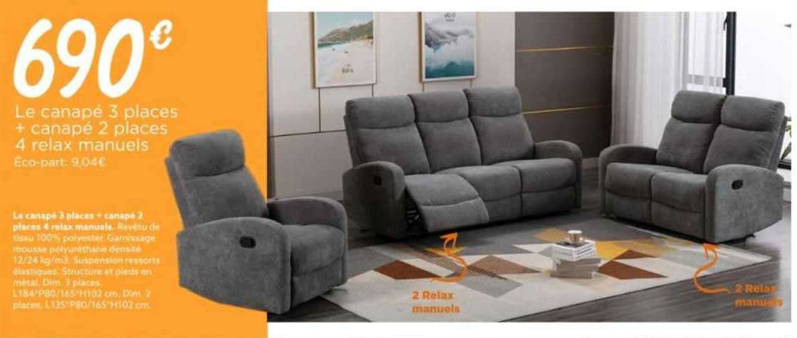 le canapé 3 places + canapé 2 places 4 relax manuels
