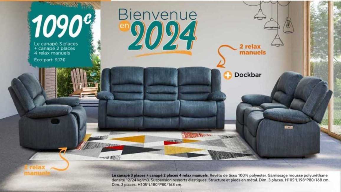 le canapé 3 places + canapé 2 places 4 relax manuels