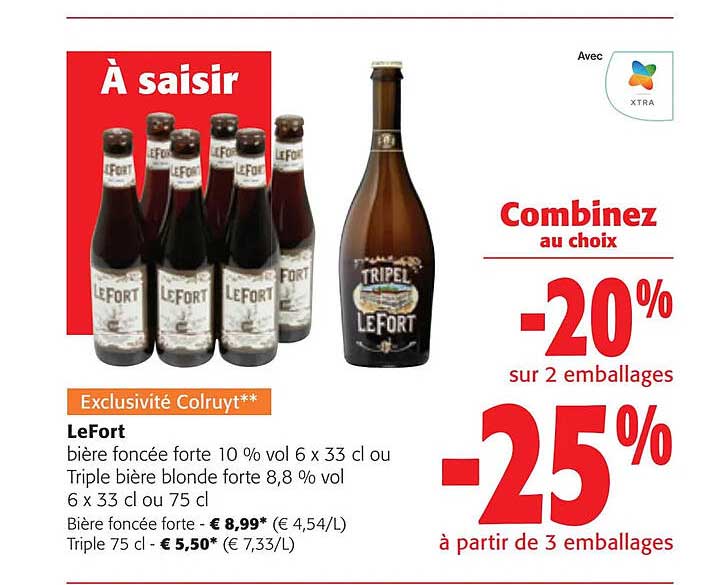 leFort bière foncée forte 10% vol. ou triple bière blonde forte 8,8% vol.