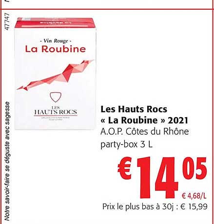 les hauts rocs «la roubine» 2021 a.o.p. côtes du rhône party-box 3 l