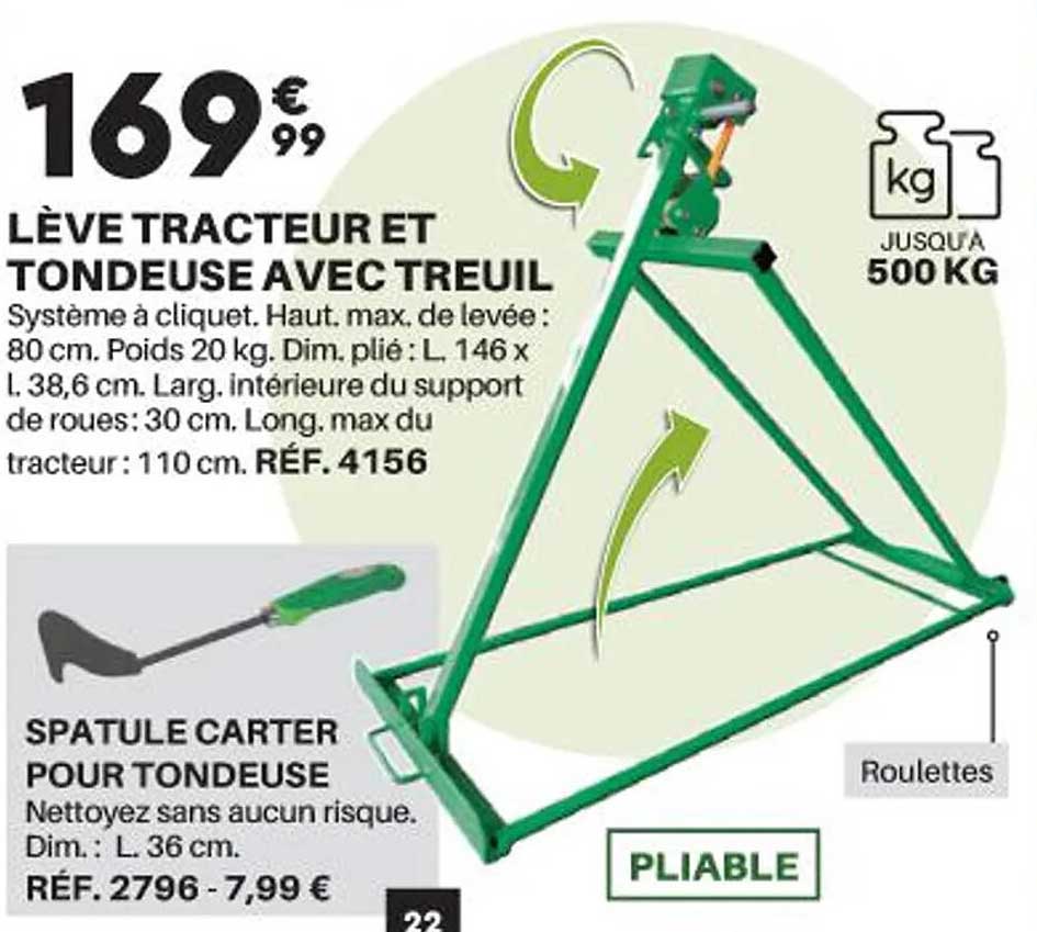 lève tracteur et tondeuse avec treuil spatule carter pour tondeuse