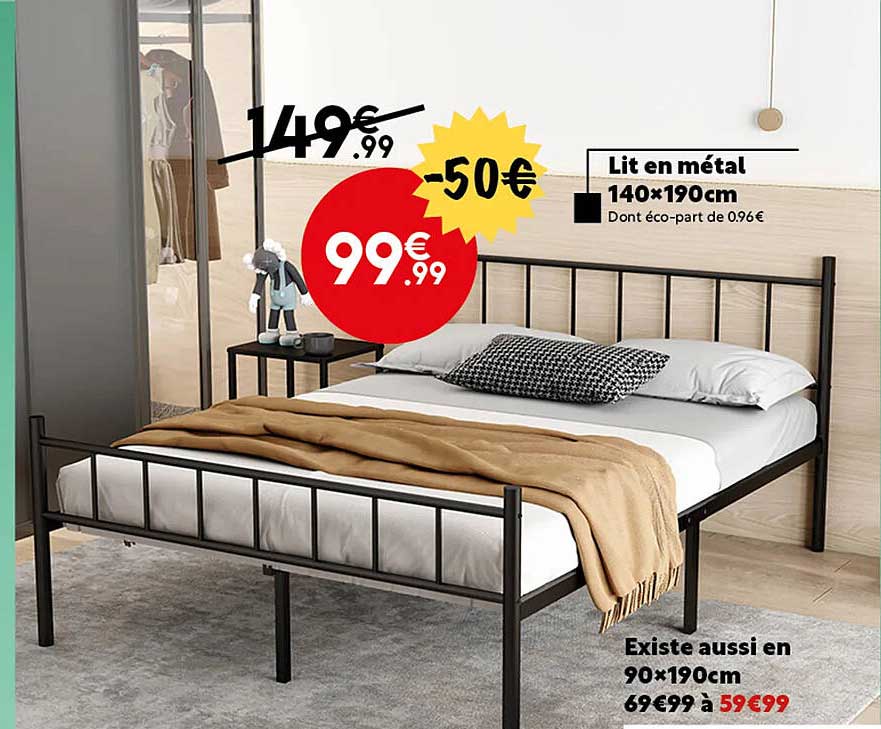 lit en métal 140 x 190 cm existe aussi en 90 x 190 cm