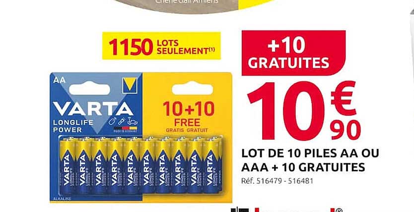 lot de 10 piles aa ou aaa + 10 gratuites varta