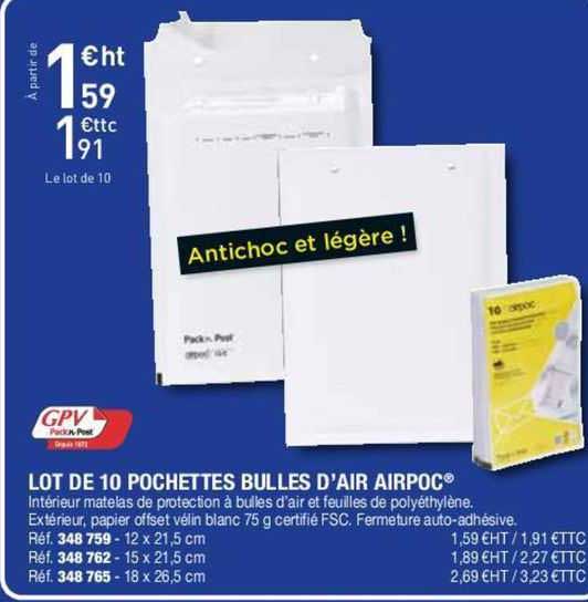 lot de 10 pochettes bulles d'air airpoc