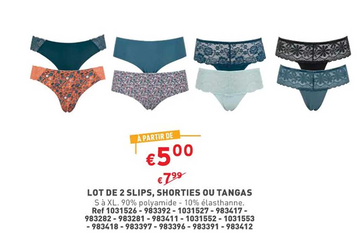 lot de 2 slips, shorties ou tangas