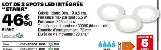 lot de 3 spots led intégrée "etana"