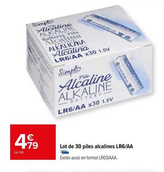 lot de 30 piles alcalines lr6/aa simpl'