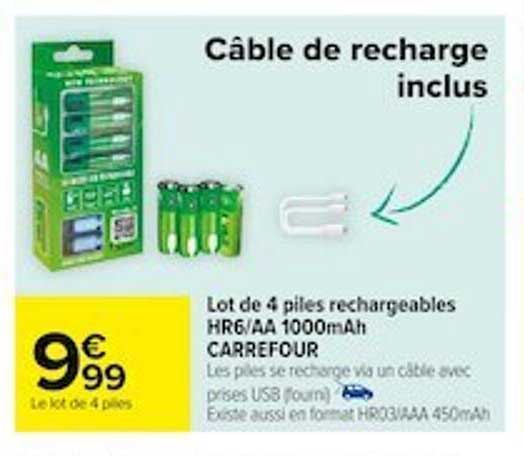 Lot De 4 Piles Rechargeables Hr6 Aa 1000mah Carrefour