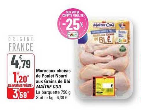 morceaux choisis de poulet nourri aux grains de blé maître coq