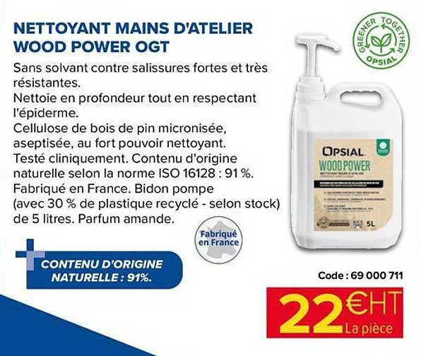 nettoyant mains d'atelier wood power ogt