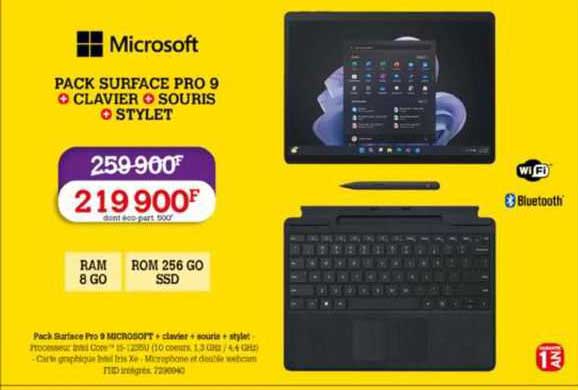 pack surface pro 9 + clavier + souris + stylet microsoft