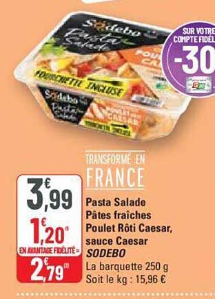 Pasta Salade Pâtes Fraîches Poulet Rôti Caesar, Sauce Caesar Sodebo