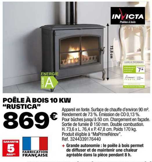 Poêle à Bois 10 Kw "rustica" Invicta