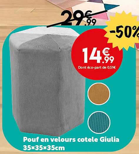 pouf en velours côtelé giulia 35 x 35 x 35 cm