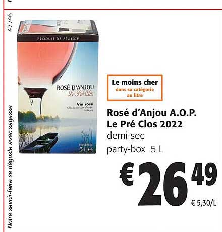 rosé d'anjou a.o.p. le pré clos 2022 demi-sec party-box