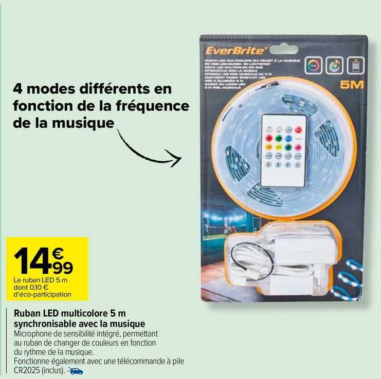 ruban led multicolore 5 m synchronisable avec la musique