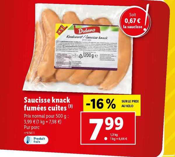 Saucisse Knack Fumées Cuites Dulano