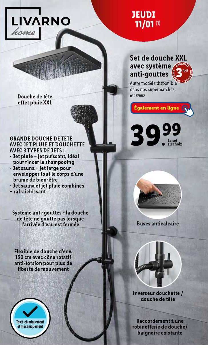 set de douche xxl avec système anti-gouttes livarno home