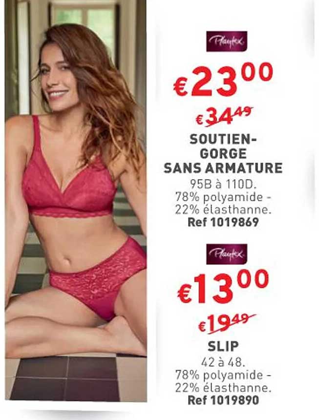 soutien-gorge sans armature playtex, slip playtex