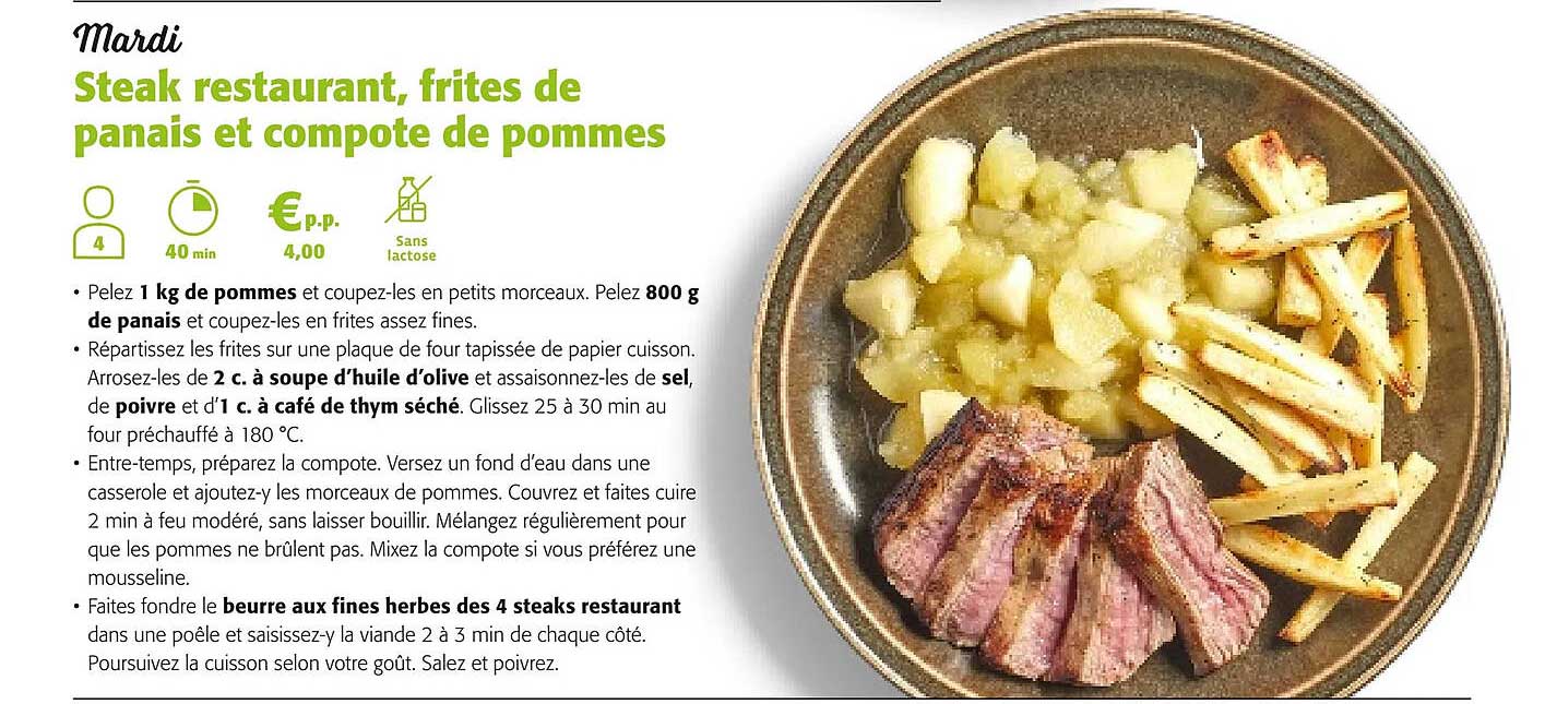 steak restaurant, frites de panais et compote de pommes