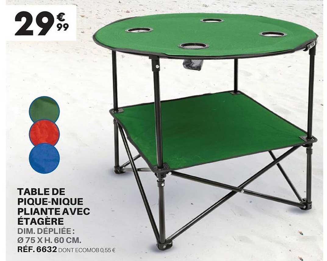 table de pique-nique pliante avec etagere