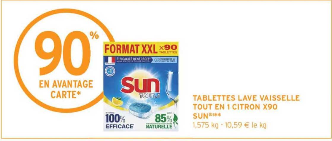tablettes lave vaisselle tout en 1 citron x 90 sun