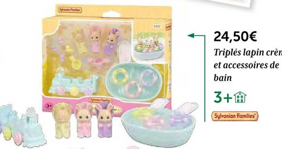 triplés lapin crème et accessoires de bain sylvanian famillies