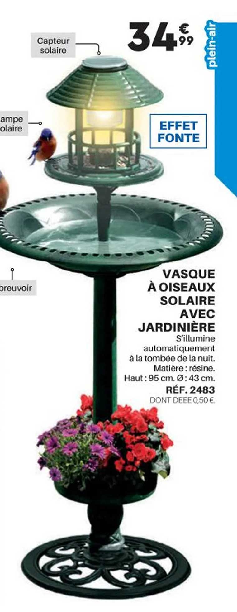 Vasque à Oiseaux Solaire Avec Jardinière