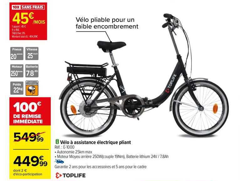 vélo à assistance électrique pliant toplife