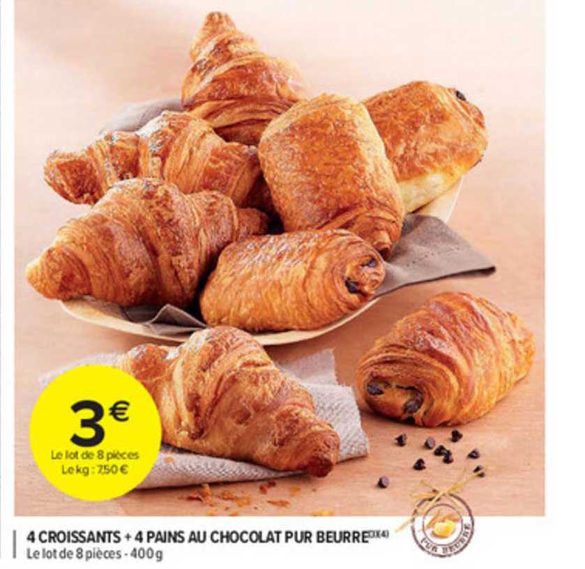 4 Croissants + 4 Pains Au Chocolat Pur Beurre