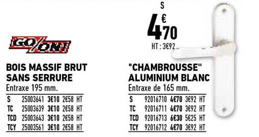 bois massif brut sans serrure, "chambrousse" aluminium blanc