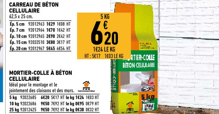 carreau de béton cellulaire, mortier-colle à béton cellulaire