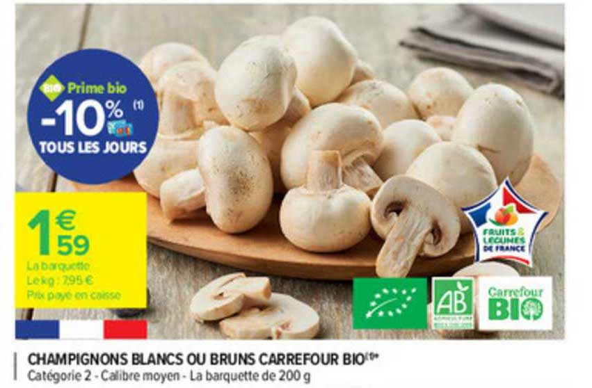 champignons blancs ou bruns carrefour bio