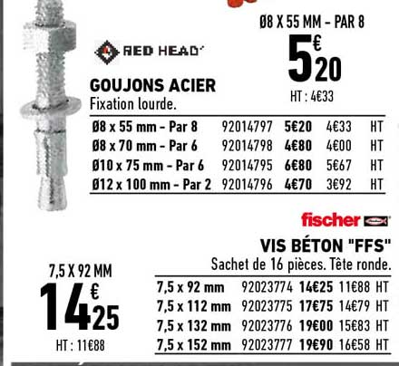 goujons acier, vis béton "ffs" fischer