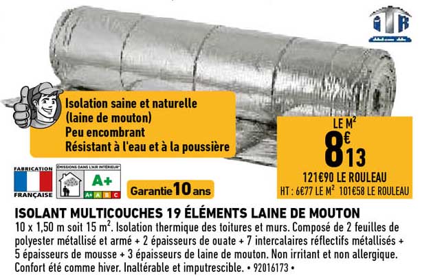 isolant multicouches 19 éléments laine de mouton