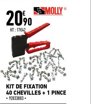 kit de fixation 40 chevilles + 1 pince molly