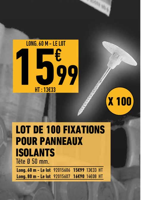 lot de 100 fixations pour panneaux isolants