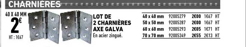 lot de 2 charnières axe galva