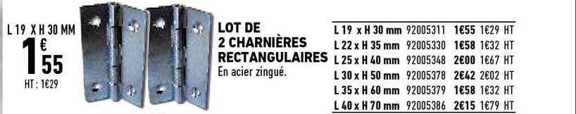 Lot De 2 Charnières Rectangulaires
