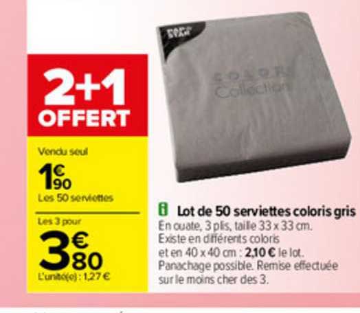 lot de 50 serviettes coloris gris