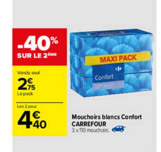Mouchoirs Blancs Confort Carrefour