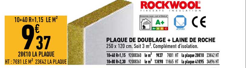 plaque de doublage + laine de roche