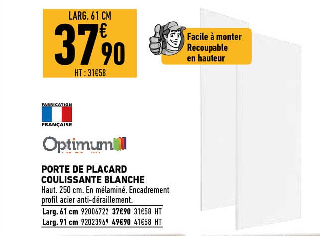 Porte De Placard Coulissante Blanche