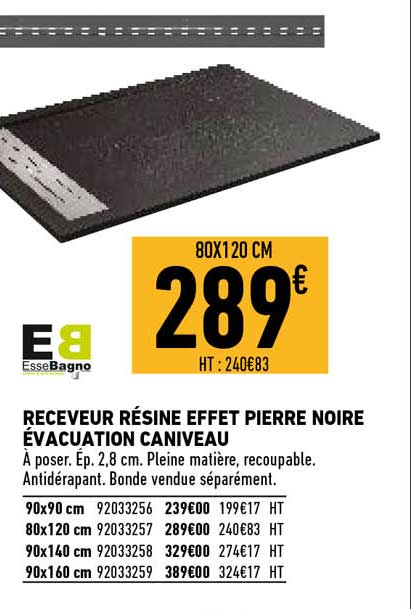 receveur résine effet pierre noire évacuation caniveau