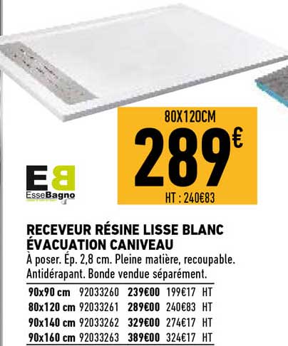 receveur résine lisse blanc évacuation caniveau